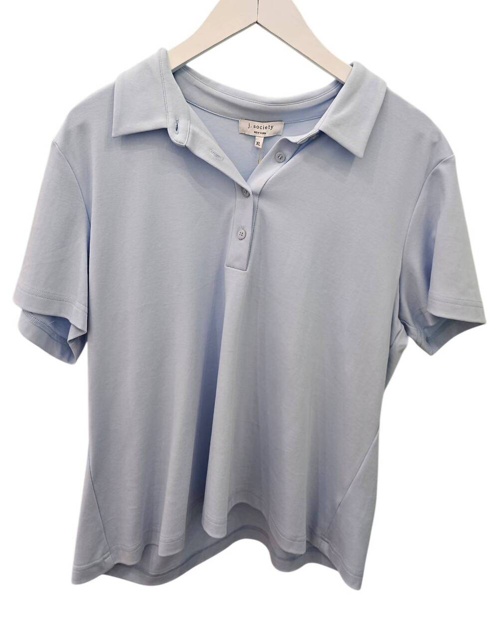 NEW J. SOCIETY women's short sleeve cropped polo top - plus in chambray